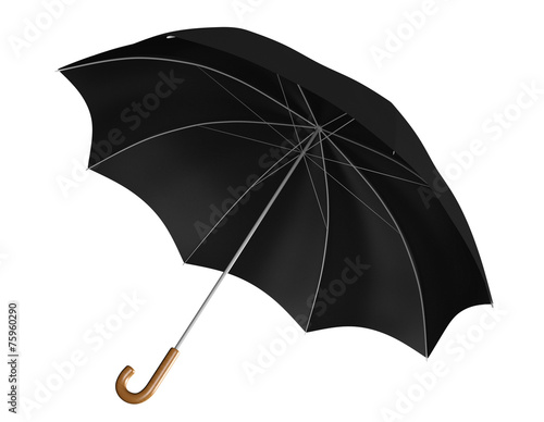 Black umbrella or parasol with classic curved handle