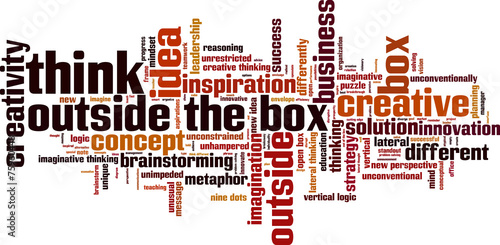 Think outside the box word cloud concept. Vector illustration