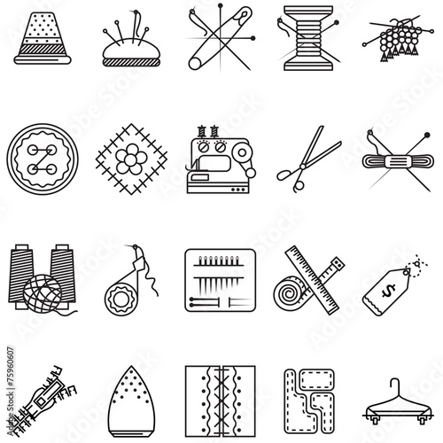 Black line icons vector collection for sewing or handmade