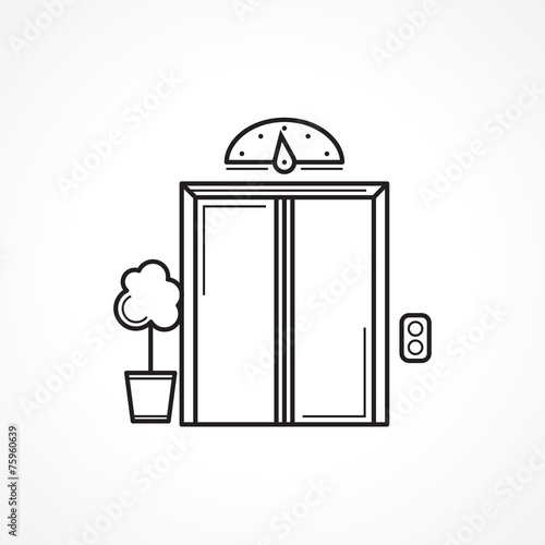 Closed elevator door black line vector icon