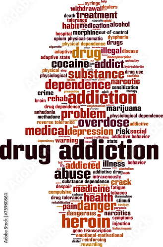Drug addiction word cloud concept. Vector illustration