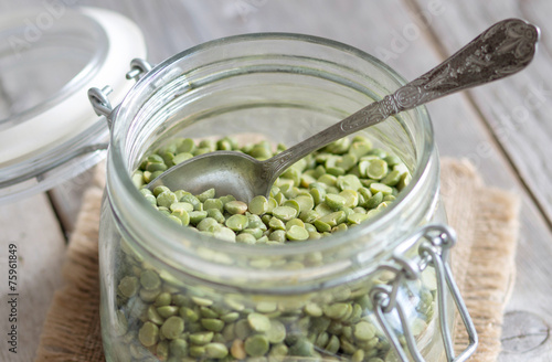 Green peas in a glass jar