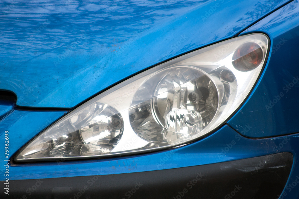 Close-up of blue Car headlight