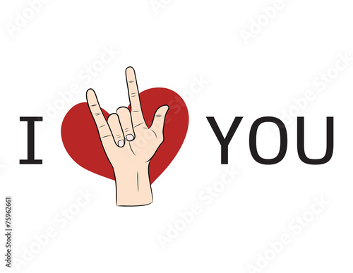I love You  hand sign with red heart