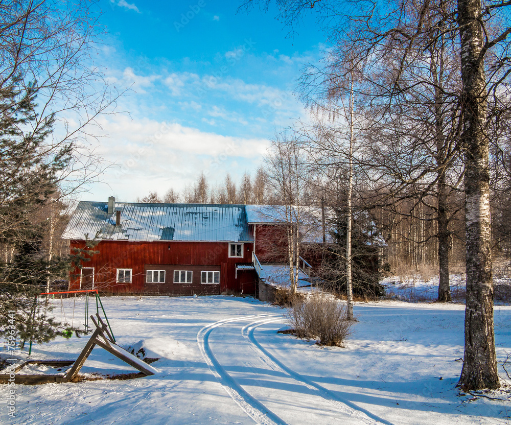 Naklejka premium Barn on farm in a wood