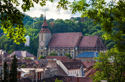 The Black Church cathedral and The White Tower in Brasov medieva