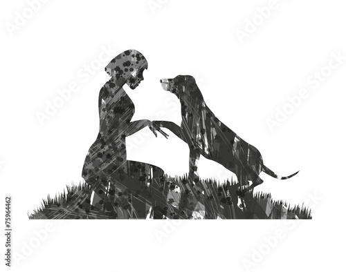 silhouette astratta di ragazza col suo cane