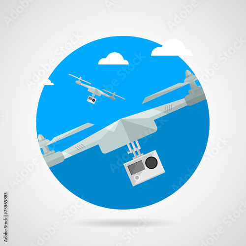 Quadrocopter with camera flat vector icon