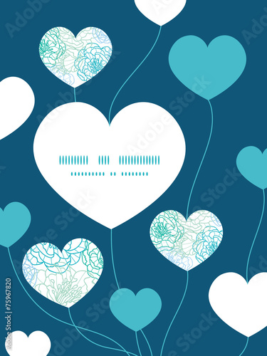 Vector blue line art flowers heart symbol frame pattern