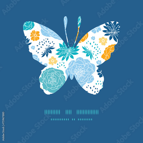 Vector blue and yellow flowersilhouettes butterfly silhouette