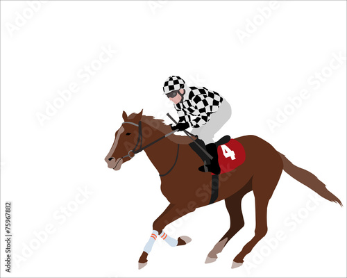 jockey riding race horse illustration - vector