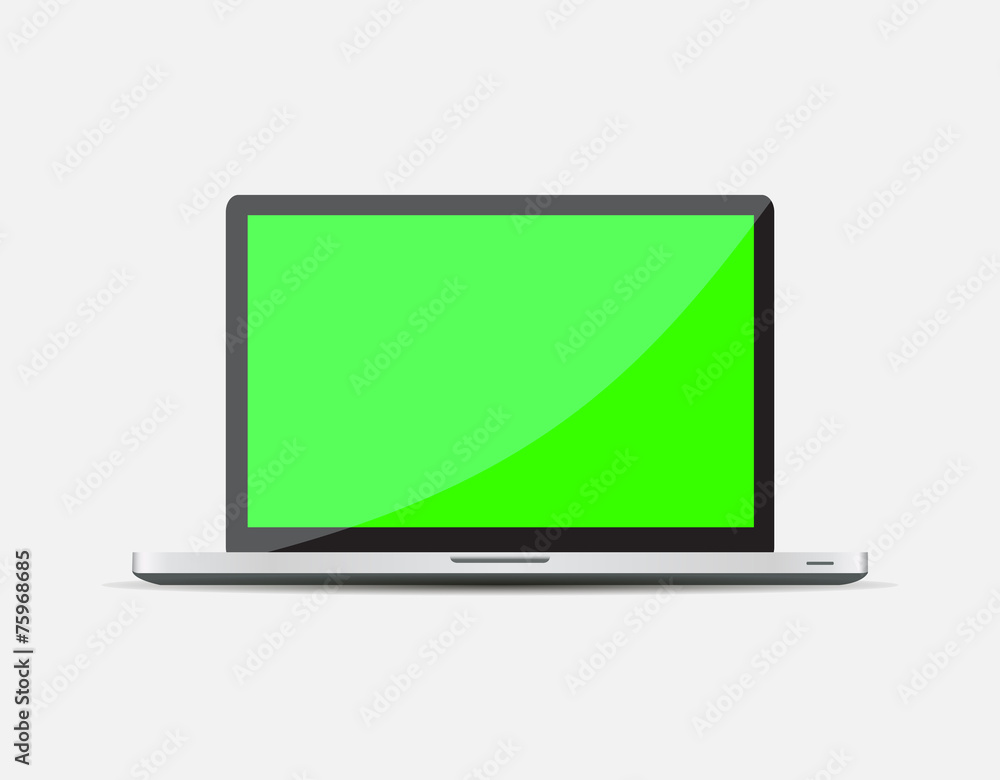 Realistic Open Laptop with green blank screen Realistic Open Laptop with green blank screen