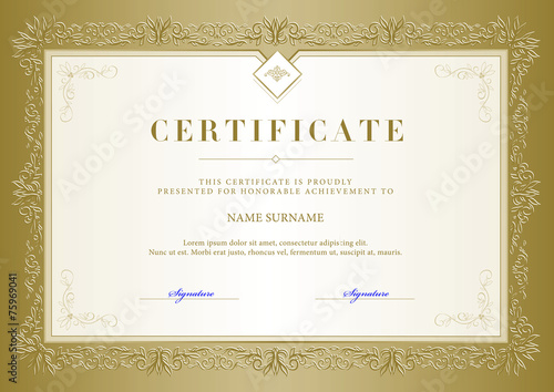 Vector illustration of gold detailed certificate