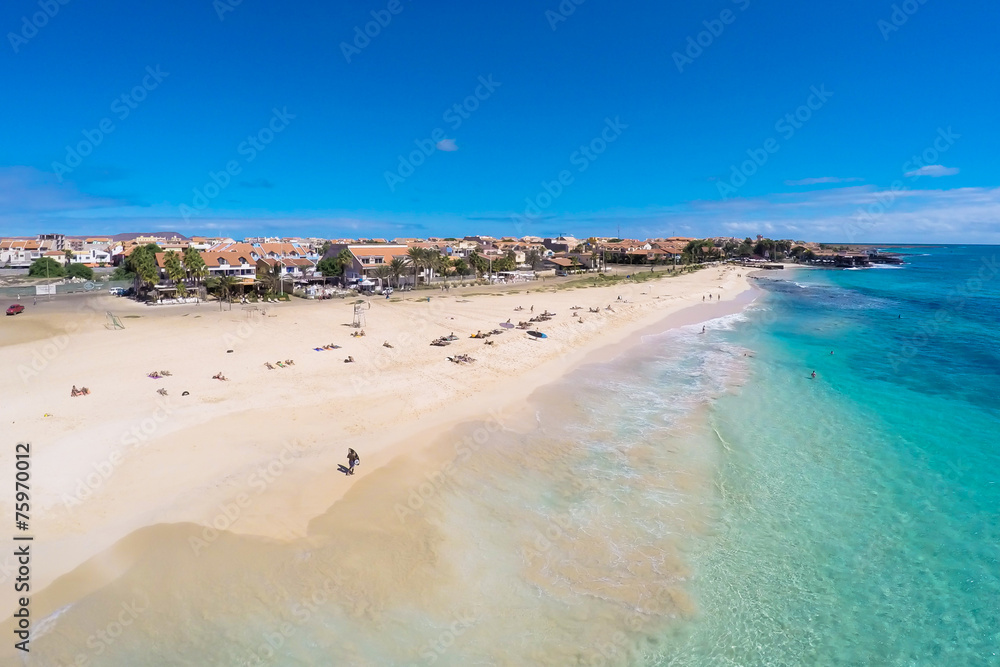 Aerial view of Santa Maria beach in Sal Cape Verde - Cabo Verde
