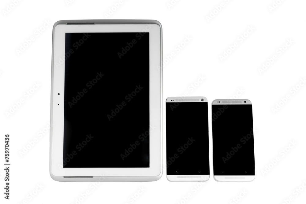 Tablet PC and smartphones isolated on white background Tablet PC and smartphones isolated on white background