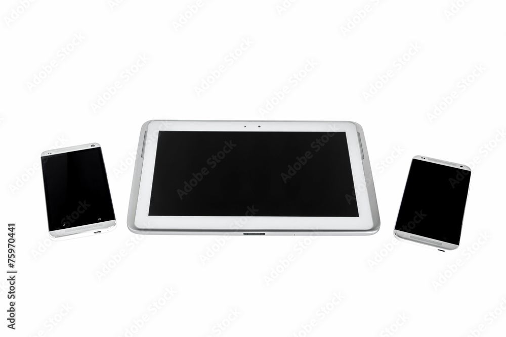 Tablet PC and smartphones isolated on white background Tablet PC and smartphones isolated on white background