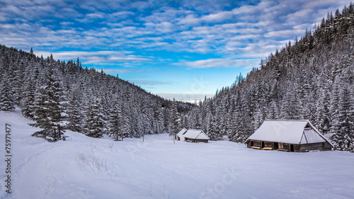 Winter wooden highland hous...