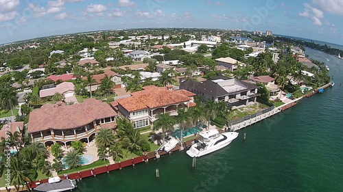 Expensive waterfront real estate in Boca raton, FL aerial view