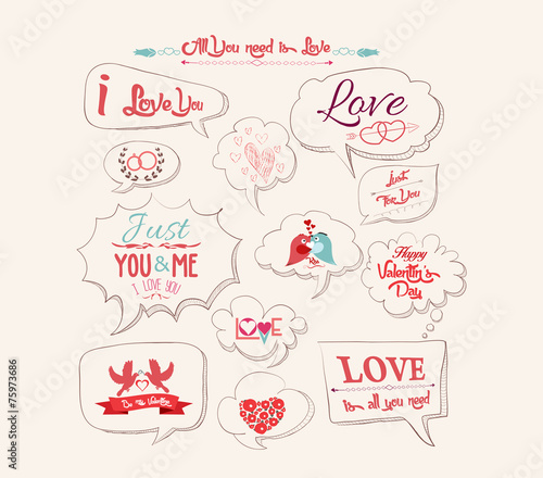 Valentine's day design, labels, icons bubble collection