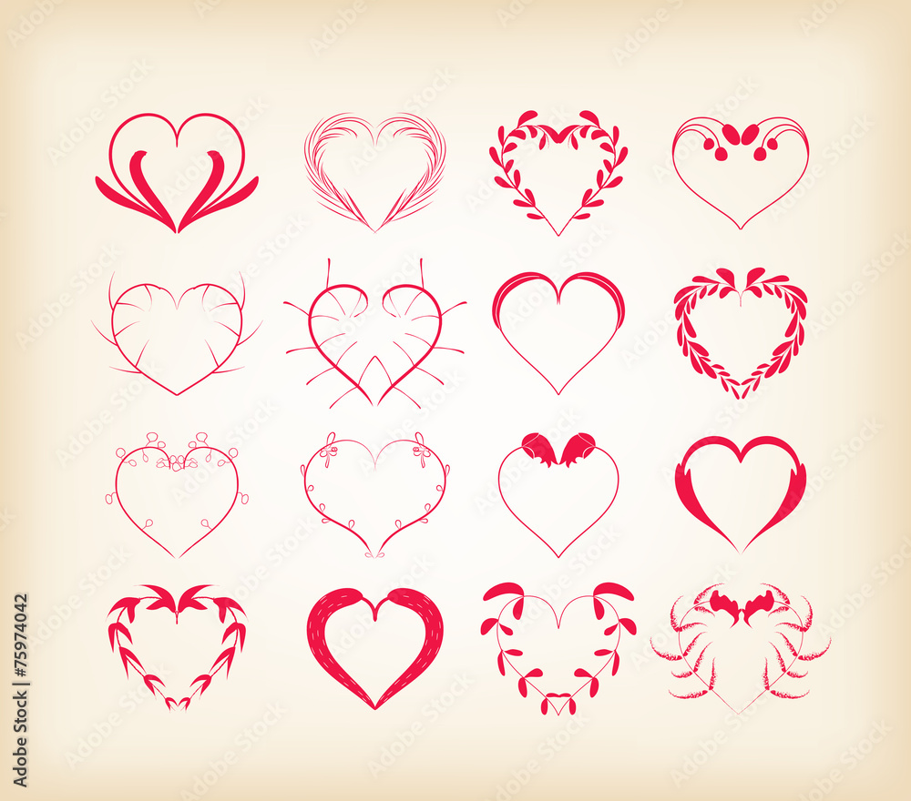 set of decorative floral hearts