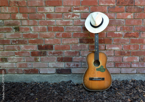 Photography Musician Takes a Break - Guitar, Harp and Panama Hat