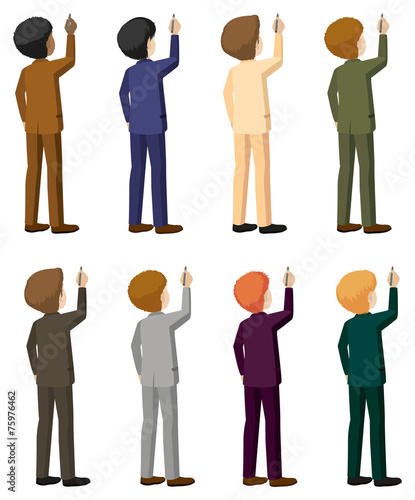 Faceless people writing