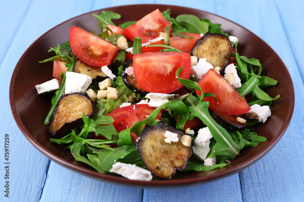 Eggplant salad with tomatoes, arugula and feta cheese, Eggplant salad with tomatoes, arugula and feta cheese,