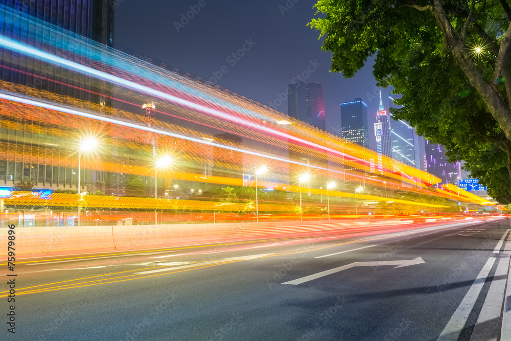 light trails on the city road light trails on the city road