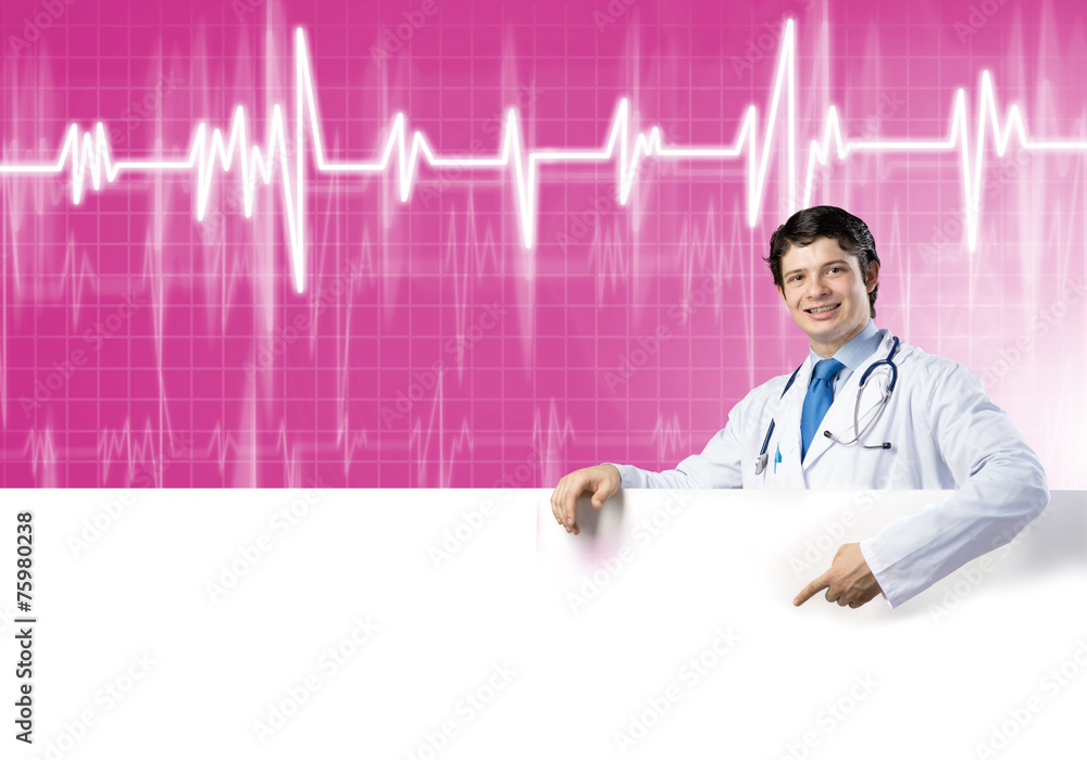 Doctor with banner Doctor with banner