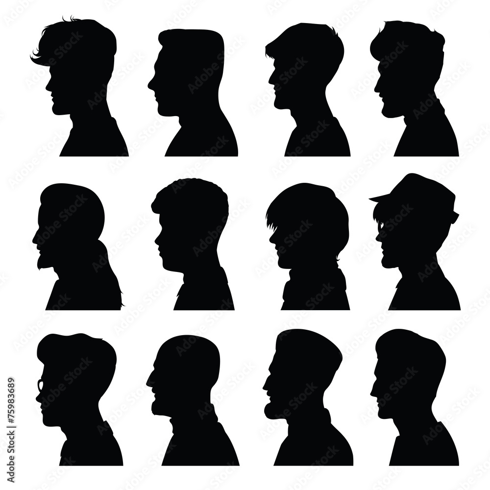 Men's profiles with different hairstyles