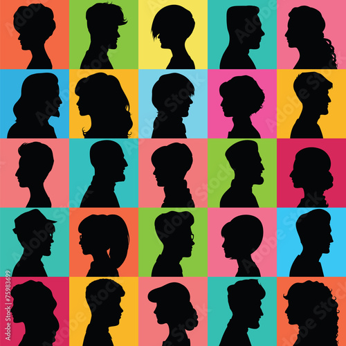 Avatars of silhouettes. Profiles with different hairstyles.