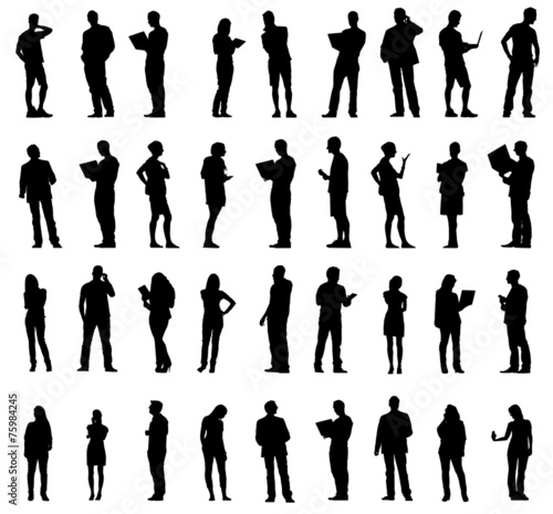 Silhouettes Business People Working Row Concept