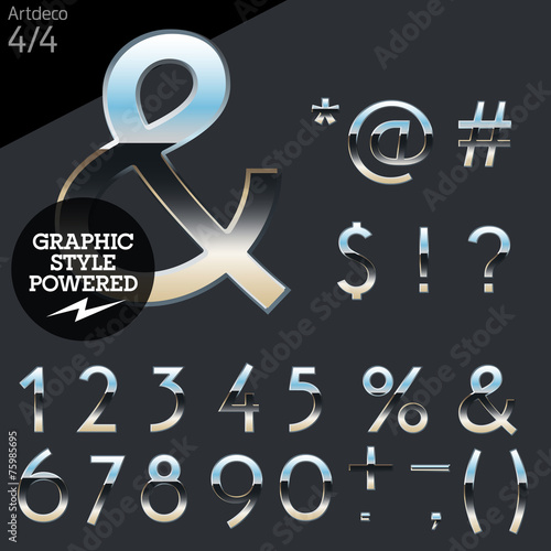 Silver chrome and aluminum vector alphabet set. Artdeco normal.