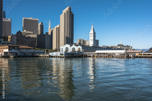 View of skyscrapers and piers from the San Francisco Bay