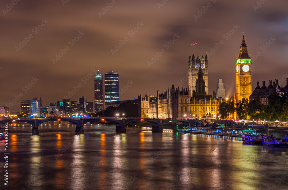Big Ben and Westminster Bridge at night, London, UK