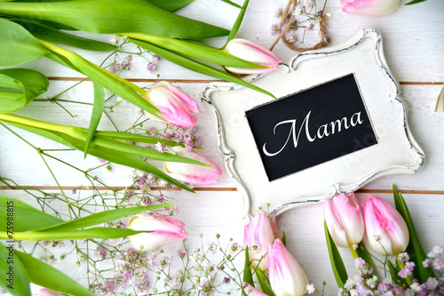 Tulpenstrauß mit Kreidetafe...