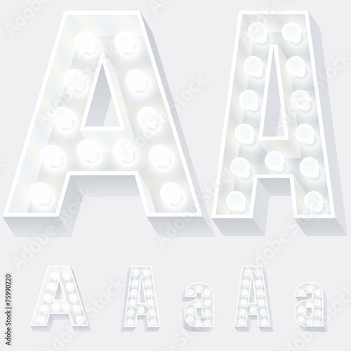 Unusual white lamp alphabet for light board. Letter a