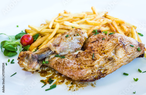fried chicken with golden French fries