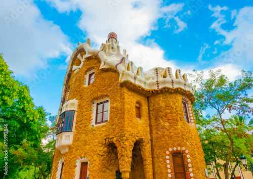 Photography strange houses at the famous park Guell in Barcelona in Spain