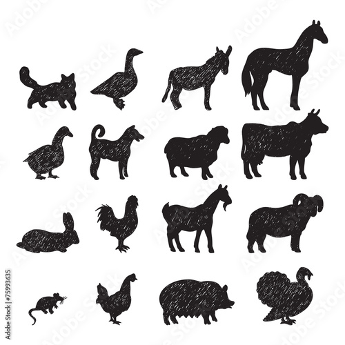 Farm animals black silhouettes