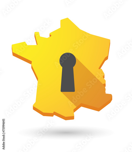 long shadow France map icon with a key hole