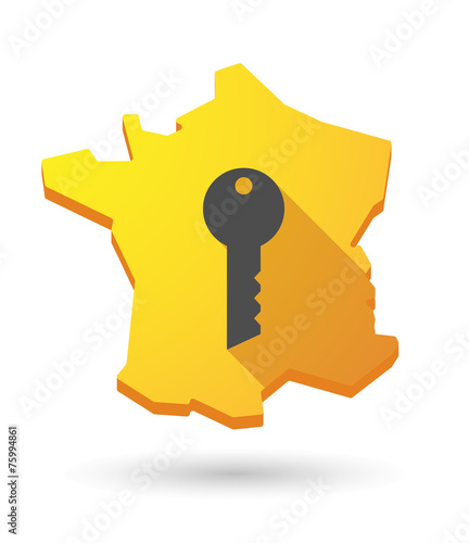 long shadow France map icon with a key