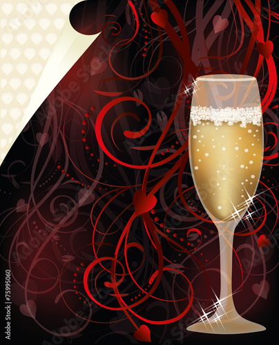 Valentines day love card with champagne, vector photo