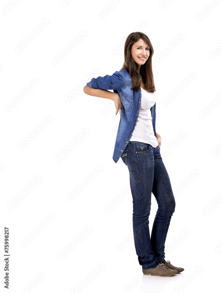 Beautiful and attractive woman wearing a jeans shirt Beautiful and attractive woman wearing a jeans shirt