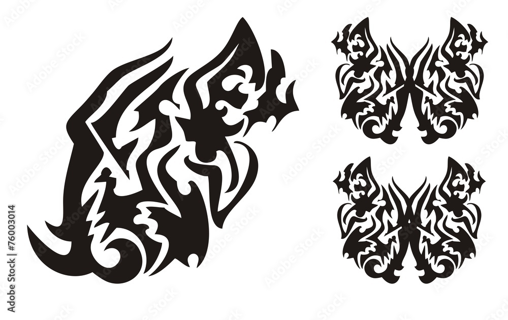 Tribal butterfly wing in the dragon head form tattoo Tribal butterfly wing in the dragon head form tattoo