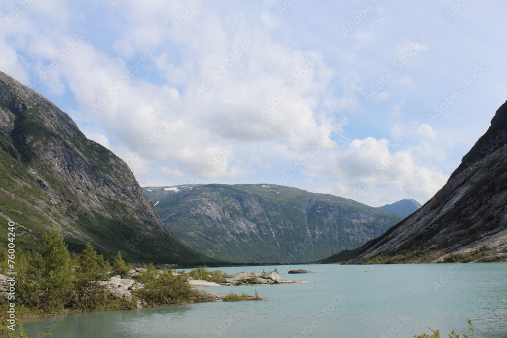 Beautiful landscape of Norway. Mountains and lake.