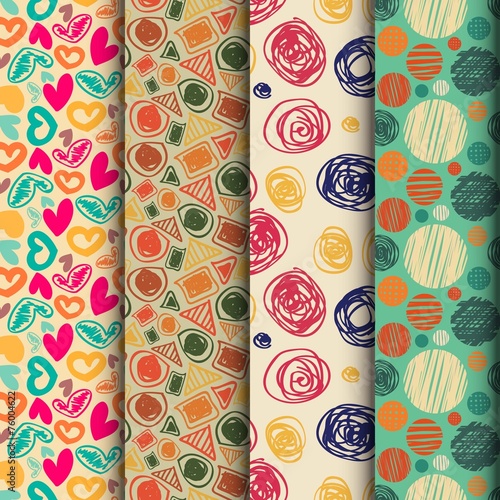 set of seamless abstract pattern in retro style