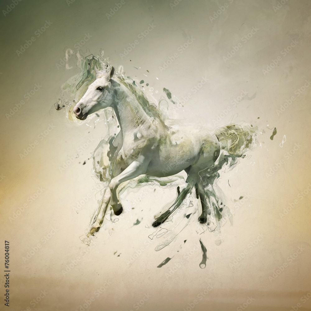 White horse in motion, abstract animal concept