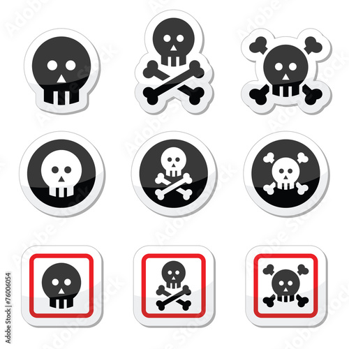 Death, skull with bones vector icons set