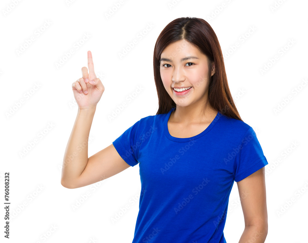 Woman with finger point upwards Woman with finger point upwards